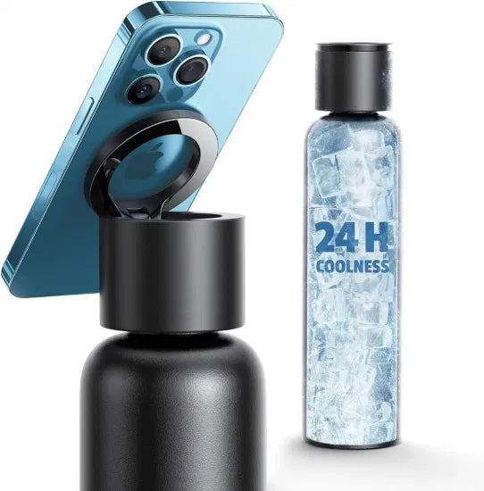 Insulated Water Bottle with Magnetic Phone Holder Compatible with MagSafe and iPhone,Double-Sided Magnet,Hot 12H Cold 24H,Stainless Steel Water Bottle Phone Mount for Sports Travel,32oz